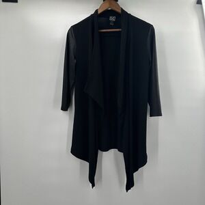 Clara Sun Woo Cardigan Sweater Womens‎ Large Black Open Woven Office Slinky